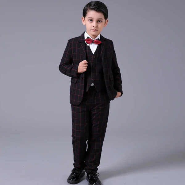 Proste / Simple Czerwone w kratę Długie Rękawy Boys Wedding Suits 2017