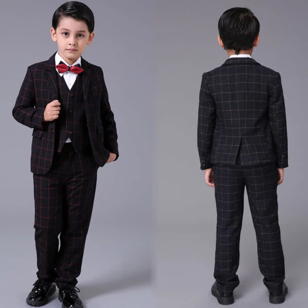 Proste / Simple Czerwone w kratę Długie Rękawy Boys Wedding Suits 2017