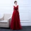 Chic / Belle Bordeaux Robe De Soirée 2018 Princesse Encolure Dégagée Sans Manches Paillettes Appliques Fleur Longue Volants Dos Nu Robe De Ceremonie