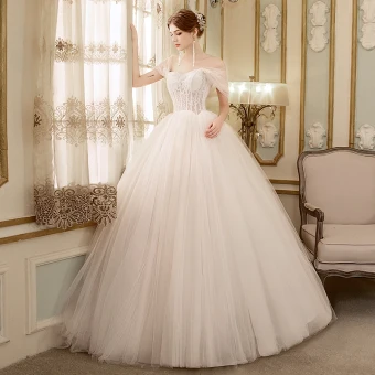 Remise Ivoire Robe De Mariée 2018 Robe Boule De L Épaule Manches Courtes Dos Nu Appliques En Dentelle Volants Longue