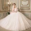 Discount Ivory Wedding Dresses 2018 Ball Gown Off-The-Shoulder Short Sleeve Backless Appliques Lace Ruffle Floor-Length / Long