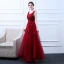 Chic / Belle Bordeaux Robe De Soirée 2018 Princesse Encolure Dégagée Sans Manches Paillettes Appliques Fleur Longue Volants Dos Nu Robe De Ceremonie