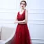 Chic / Belle Bordeaux Robe De Soirée 2018 Princesse Encolure Dégagée Sans Manches Paillettes Appliques Fleur Longue Volants Dos Nu Robe De Ceremonie