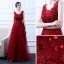 Chic / Belle Bordeaux Robe De Soirée 2018 Princesse Encolure Dégagée Sans Manches Paillettes Appliques Fleur Longue Volants Dos Nu Robe De Ceremonie