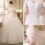 Discount Ivory Wedding Dresses 2018 Ball Gown Off-The-Shoulder Short Sleeve Backless Appliques Lace Ruffle Floor-Length / Long