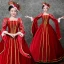 Vintage / Retro Medieval Red Ball Gown Prom Dresses 2021 Square Neckline Zipper Up 3/4 Sleeve Floor-Length / Long Embroidered Lace Satin Cosplay Prom Formal Dresses