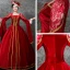 Vintage / Retro Medieval Red Ball Gown Prom Dresses 2021 Square Neckline Zipper Up 3/4 Sleeve Floor-Length / Long Embroidered Lace Satin Cosplay Prom Formal Dresses