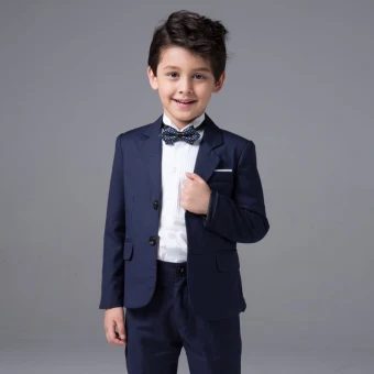 Modern Fashion Navy Blue Long Sleeve Boys Wedding Suits 2017