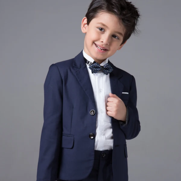 Modern / Fashion Navy Blue Long Sleeve Boys Wedding Suits 2017