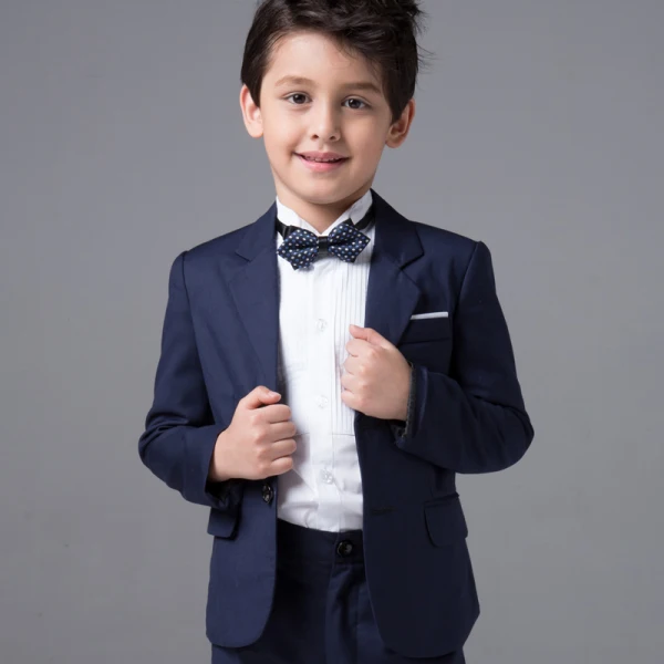 Modern / Fashion Navy Blue Long Sleeve Boys Wedding Suits 2017
