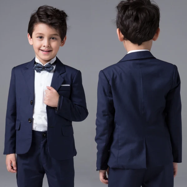 Modern / Fashion Navy Blue Long Sleeve Boys Wedding Suits 2017