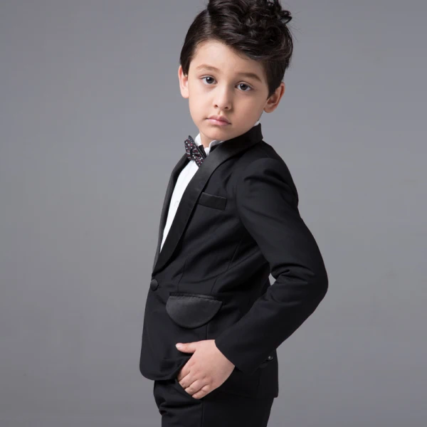 Proste / Simple Ślub Boys Wedding Suits 2017 Czarne Długie Rękawy