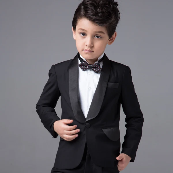 Proste / Simple Ślub Boys Wedding Suits 2017 Czarne Długie Rękawy