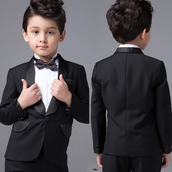 Proste / Simple Ślub Boys Wedding Suits 2017 Czarne Długie Rękawy