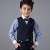 Modest / Simple Wedding Boys Wedding Suits Spotted Vest Striped Shirt 2017 Navy Blue Long Sleeve