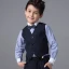 Modest / Simple Wedding Boys Wedding Suits Spotted Vest Striped Shirt 2017 Navy Blue Long Sleeve