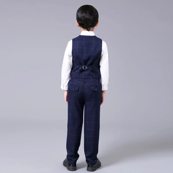 Proste / Simple Granatowe w kratę Boys Wedding Suits 2017 Długie Rękawy