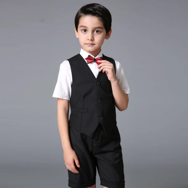 Proste / Simple Ślub Boys Wedding Suits 2017 Czarne Kótkie Rękawy