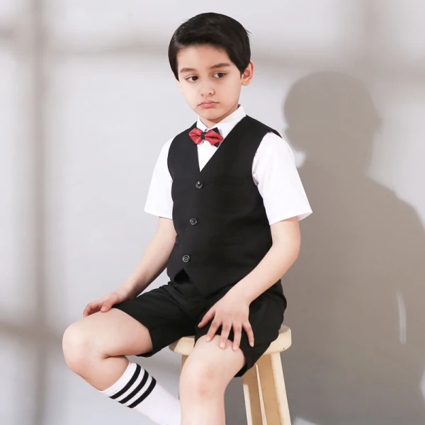 Proste / Simple Ślub Boys Wedding Suits 2017 Czarne Kótkie Rękawy