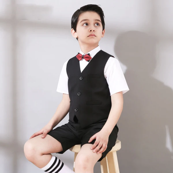 Proste / Simple Ślub Boys Wedding Suits 2017 Czarne Kótkie Rękawy
