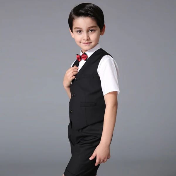 Proste / Simple Ślub Boys Wedding Suits 2017 Czarne Kótkie Rękawy