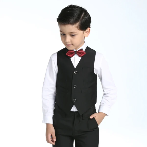 Stylowe / Modne Ślub Boys Wedding Suits 2017 Czarne Długie Rękawy