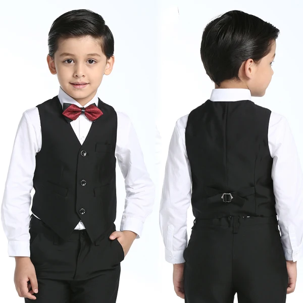Stylowe / Modne Ślub Boys Wedding Suits 2017 Czarne Długie Rękawy