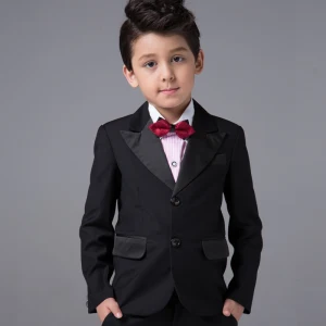 Simple Boys Wedding Suits Manches Longues Noire 2017