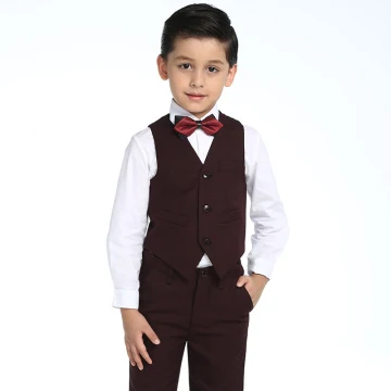 Simple Mariage Boys Wedding Suits 2017 Bordeaux À Carreaux Manches Longues