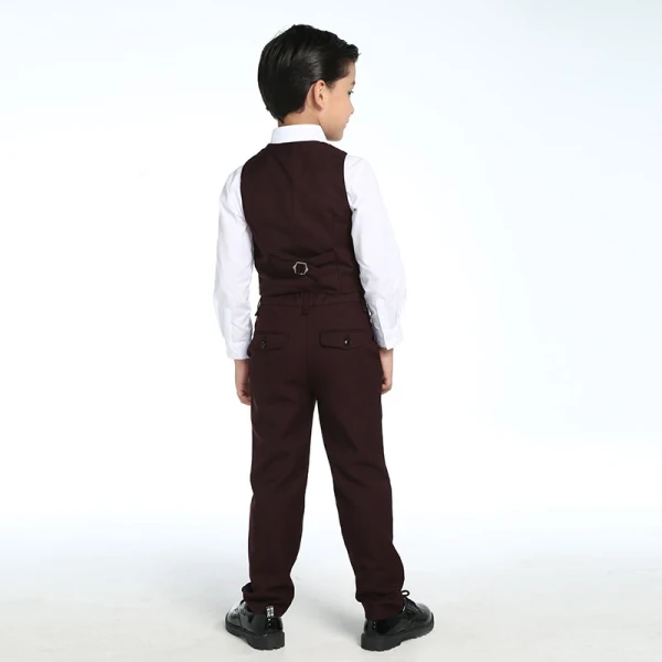 Modest / Simple Wedding Boys Wedding Suits 2017 Burgundy Checked Long Sleeve