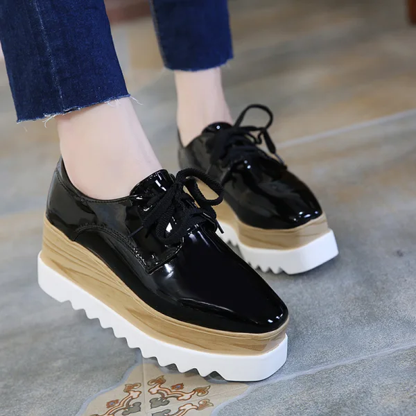 Vintage / Retro Black Street Wear Womens Shoes 2022 7 cm Wedges Square Toe Boots