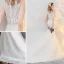 2 Pièces Plage Robe De Mariée 2017 Blanche Trompette / Sirène Cathedral Train Encolure Carrée Sans Manches En Dentelle Appliques