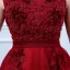 Chic / Belle Bordeaux Robe De Soirée 2018 Princesse Encolure Dégagée Mancherons Appliques Fleur Perle Faux Diamant Ceinture Longueur Cheville Volants Dos Nu Robe De Ceremonie