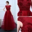 Chic / Belle Bordeaux Robe De Soirée 2018 Princesse Encolure Dégagée Mancherons Appliques Fleur Perle Faux Diamant Ceinture Longueur Cheville Volants Dos Nu Robe De Ceremonie