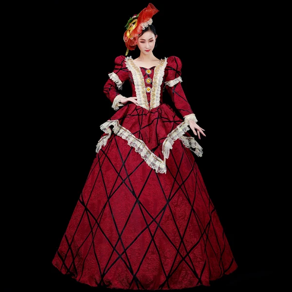 Vintage / Retro Medieval Red Ball Gown Prom Dresses 2021 Square Neckline Long Sleeve Zipper Up Floor-Length / Long Striped Beading Crystal Rhinestone Lace Satin Cosplay Prom Formal Dresses