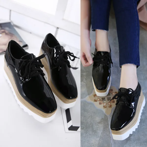 Vintage / Retro Black Street Wear Womens Shoes 2022 7 cm Wedges Square Toe Boots