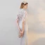 Chinese style Beach Wedding Dresses 2017 White Trumpet / Mermaid Floor-Length / Long Pearl High Neck Short Sleeve Sequins Lace Appliques