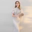 Chinese style Beach Wedding Dresses 2017 White Trumpet / Mermaid Floor-Length / Long Pearl High Neck Short Sleeve Sequins Lace Appliques