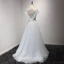 Élégant Robe De Ceremonie 2017 Robe De Soirée Bleu Ciel Gris Train De Balayage Princesse Volants en Cascade Encolure Dégagée Manches Courtes Dos Nu Ceinture Perlage Cristal Paillettes Perle