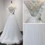 Élégant Robe De Ceremonie 2017 Robe De Soirée Bleu Ciel Gris Train De Balayage Princesse Volants en Cascade Encolure Dégagée Manches Courtes Dos Nu Ceinture Perlage Cristal Paillettes Perle
