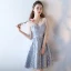 Modern / Fashion Wedding Party Dresses 2017 Wedding Bridesmaid Dresses Silver Short A-Line / Princess V-Neck Backless 1/2 Sleeves Glitter Appliques Flower