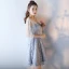 Modern / Fashion Wedding Party Dresses 2017 Wedding Bridesmaid Dresses Silver Short A-Line / Princess V-Neck Backless 1/2 Sleeves Glitter Appliques Flower