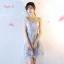Modern / Fashion Wedding Party Dresses 2017 Wedding Bridesmaid Dresses Silver Short A-Line / Princess V-Neck Backless 1/2 Sleeves Glitter Appliques Flower