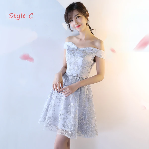 Modern / Fashion Wedding Party Dresses 2017 Wedding Bridesmaid Dresses Silver Short A-Line / Princess V-Neck Backless 1/2 Sleeves Glitter Appliques Flower