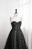 Fashion Black Star Sequins Prom Dresses 2024 A-Line / Princess Spaghetti Straps Sleeveless Backless Floor-Length / Long Formal Dresses