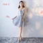 Modern / Fashion Wedding Party Dresses 2017 Wedding Bridesmaid Dresses Silver Short A-Line / Princess V-Neck Backless 1/2 Sleeves Glitter Appliques Flower