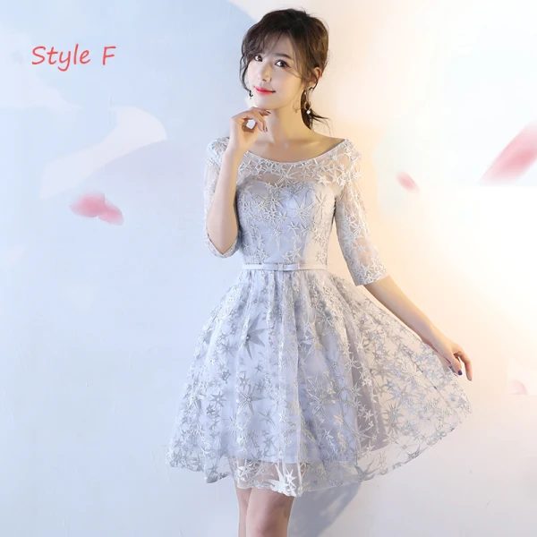 Modern / Fashion Wedding Party Dresses 2017 Wedding Bridesmaid Dresses Silver Short A-Line / Princess V-Neck Backless 1/2 Sleeves Glitter Appliques Flower