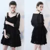 Modern / Fashion Formal Dresses 2017 Party Dresses Black Short A-Line / Princess Tassel V-Neck Sleeveless Backless