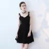 Modern / Fashion Formal Dresses 2017 Party Dresses Black Short A-Line / Princess Tassel V-Neck Sleeveless Backless