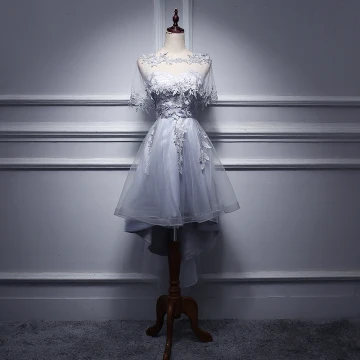2 Stykker Formelle Kjoler 2017 Cocktailkjoler Grå Prinsesse Asymmetrisk Ryggløse Uten Ermer Strapless Appliques Blomst